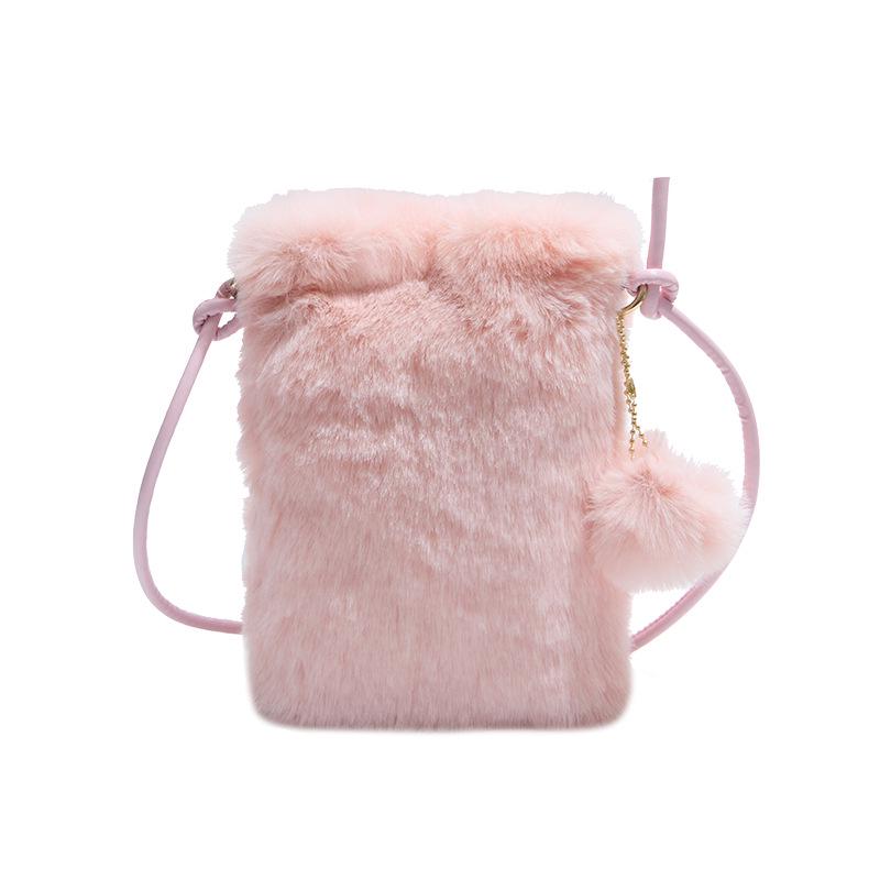

Трендовая пушистая мини-сумка для телефона Осень/Зима - Плюшевая вертикальная кроссбоди и кошелек для монет для женщин розовый