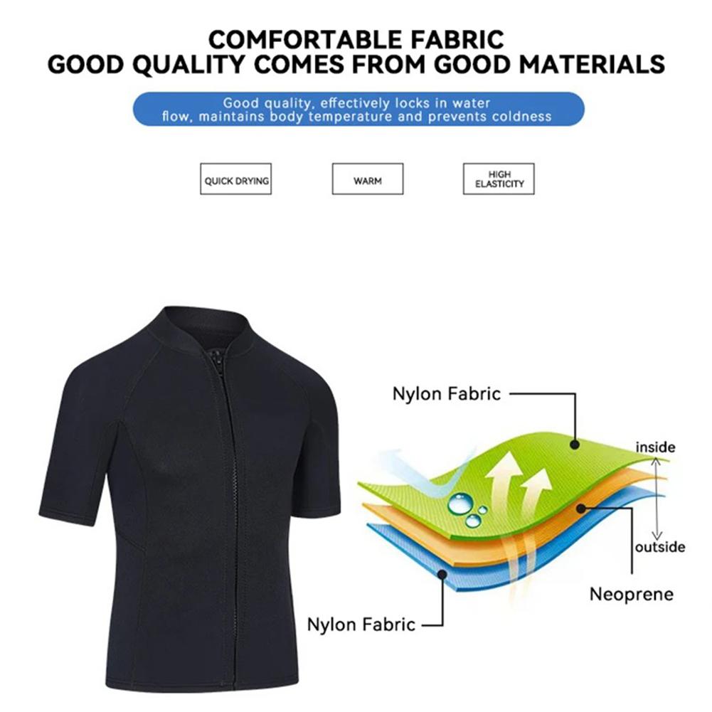 Split Shorty Wetsuit Top Jacket Short Sleeve Shirt 3 Layers Fabrics Front Zipper Wet Suit For Swimming Surfing Snorkeling Kayaking Scuba Diving
