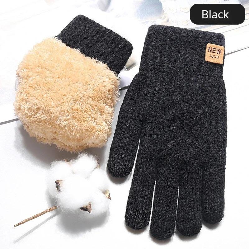 Botvotee Wholesale Fleece Lined Fashion Warm Black Cable Knitted Winter Touch Screen Gloves for Women Men