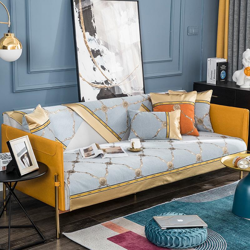 

Легкий роскошный чехол для дивана из шенилла с золотым лоскутным узором, утолщенный чехол для дивана, противоскользящая ткань, подушка для дивана для гостиной 70x70cm 1pcs