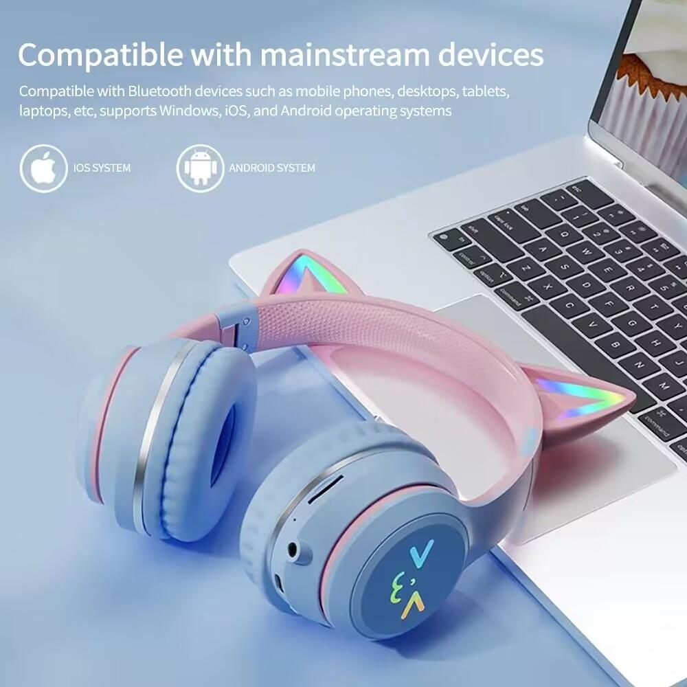 Xiaomi RGB Luminous Cat Ears Wireless Bluetooth Headphones With Microphone Headset Gamer Girl Call Noise Reduction Hifi Sale Handfree
