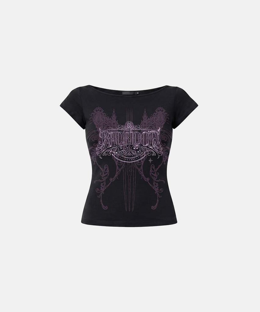 BADBLOOD Archangel Graphic Boat Neck 1/2 T-Shirt - Black