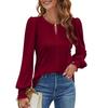 Fashion Women's Casual Tops Spring Long Sleeve V-Neck Locked Bubble Sleeve Range Cuffed Top T-Shirt Comfortable and Versatile T-shirt for Ladies