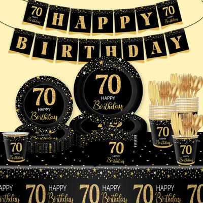 Black And Gold One Year Old Digital Birthday Theme Party Set Paper Plate Paper Tissue Paper Cup Party Arrangement Decorative Supplies