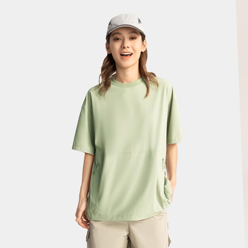 Li Ning CF Letter Round Neck Cooling Heat Dissipation Sun Protection Short Sleeve T-Shirt Women T-Shirt Bean-Paste-Green AAFV002-3