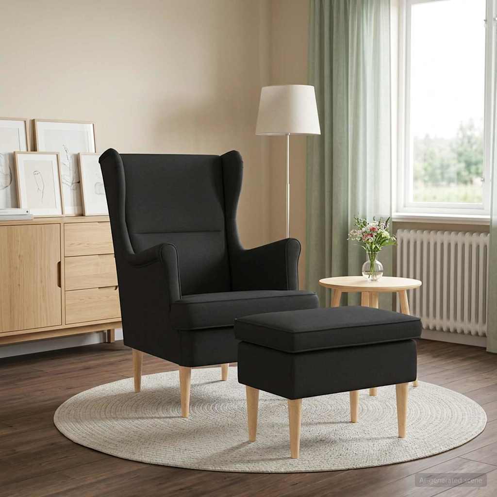 Armchair with Footstool 2 pcs Black Fabric