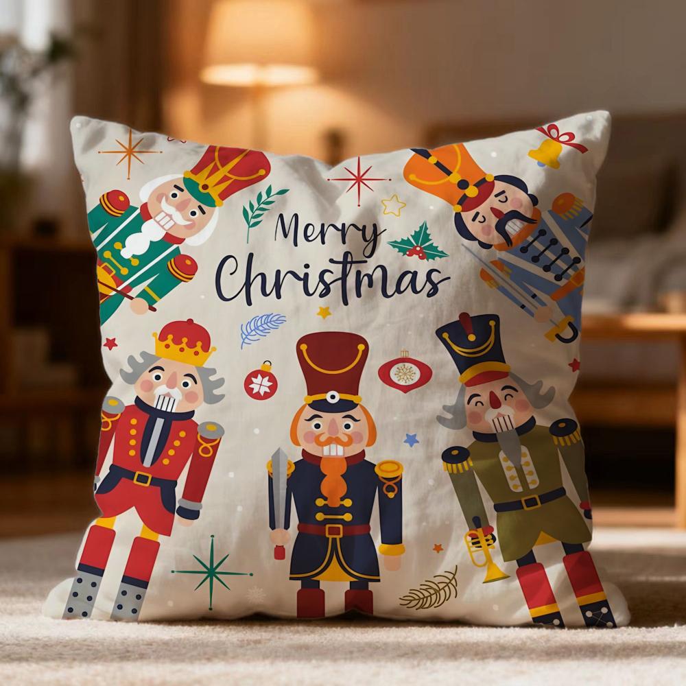 Popular Nutcracker Cushion Cover Soft Washable Pillow Case Multi-Scene for Couch Bed Travel Office Use