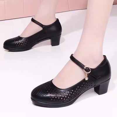 Zapatos De Mujer Women Fashion Round Toe Black Patent Leather Buckle Strap Square Heel Shoes for Office Work Ab696