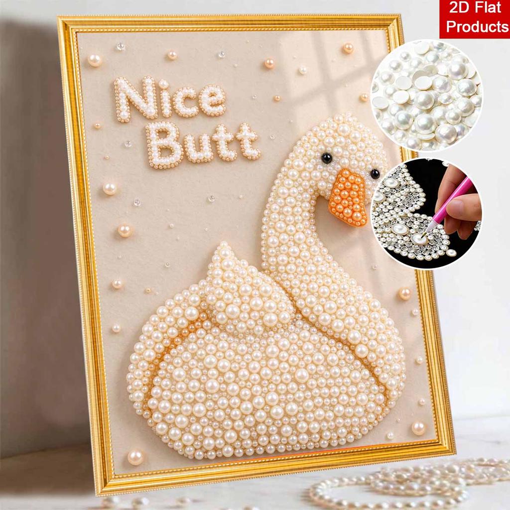 Creative Pearl Art on Stretched Frame Swan Duck Bird Pattern DIY Sparkling Bead Canvas Relaxing Handmade Craft Gift