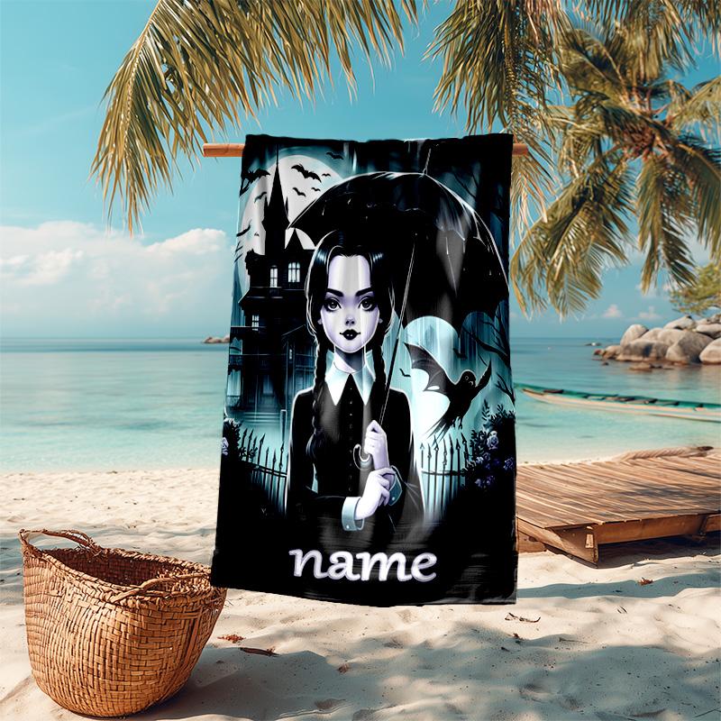 Personalized customized proof beach towel with Wednesday Addams pattern - soft, absorbent,quick-drying,perfect swimming,camping&bathing