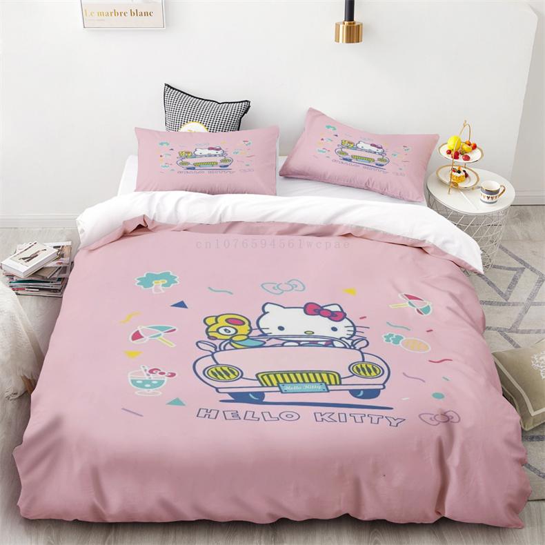 Sanrio Hello Kitty Bedding Sets Cute Bed Cover Comforter Cover Duvet Cover Pillow Case 2-3 Pieces Sets Room Decoration