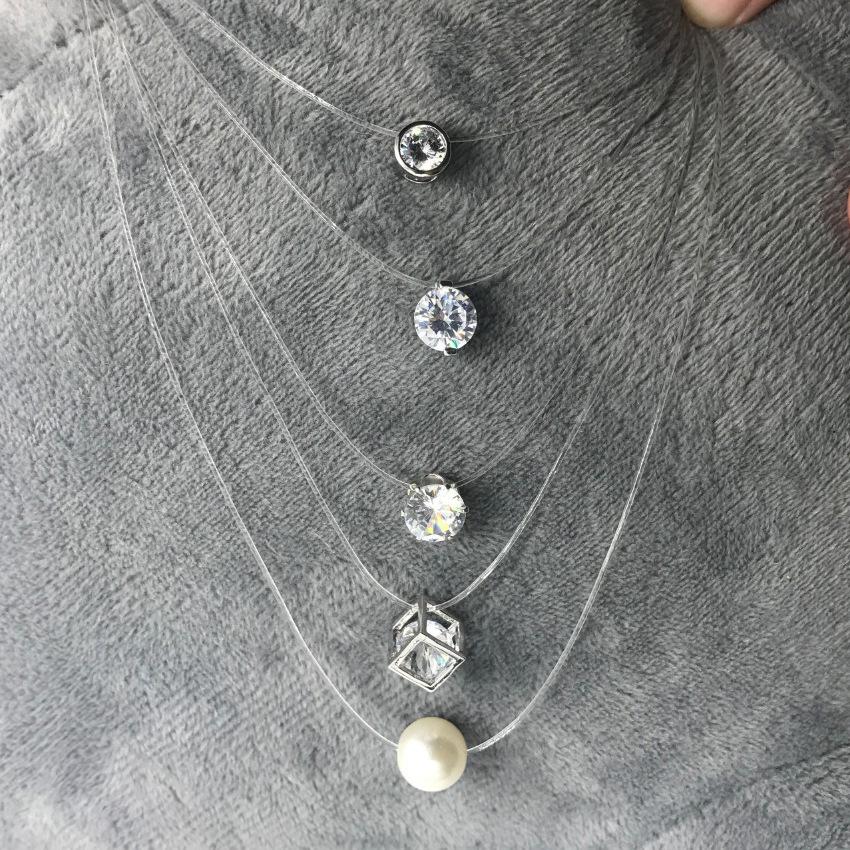 5 Farben Blendendes Zirkon Halskette Unsichtbare Transparente Angelschnur Einfache Anhänger Halskette Schmuck Für Frauen Perlen Schmuck