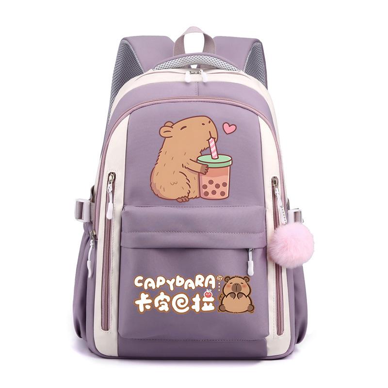 Trendy kapibara creative cartoon printing cute emoji bag for primary and secondary school students to reduce the burden of spine protection schoolbag