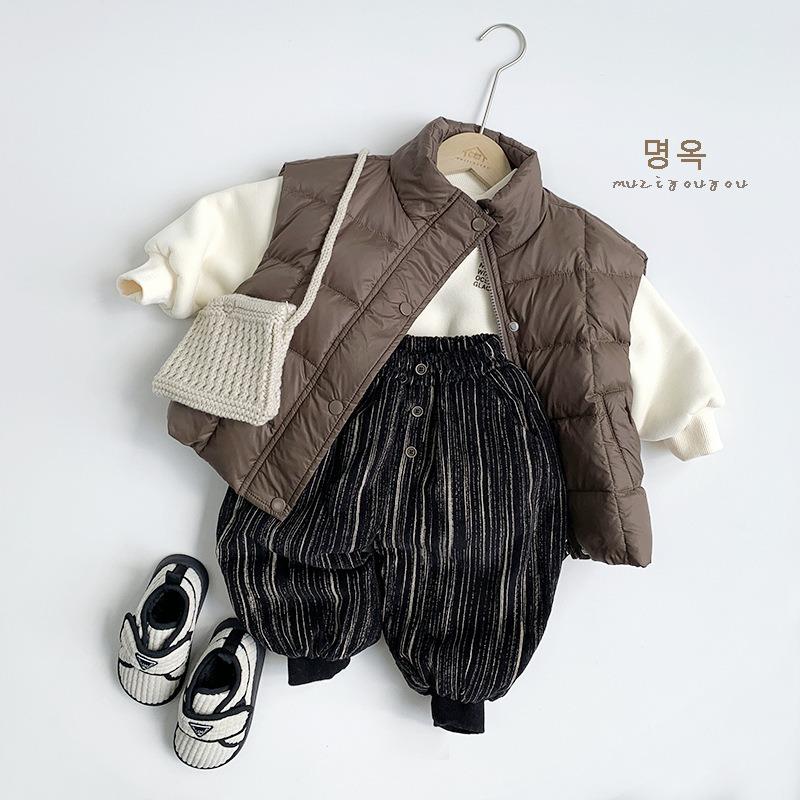 Kids Corduroy Fleece Lined Thickened Warm Casual Winter Pants For Boys And Girls