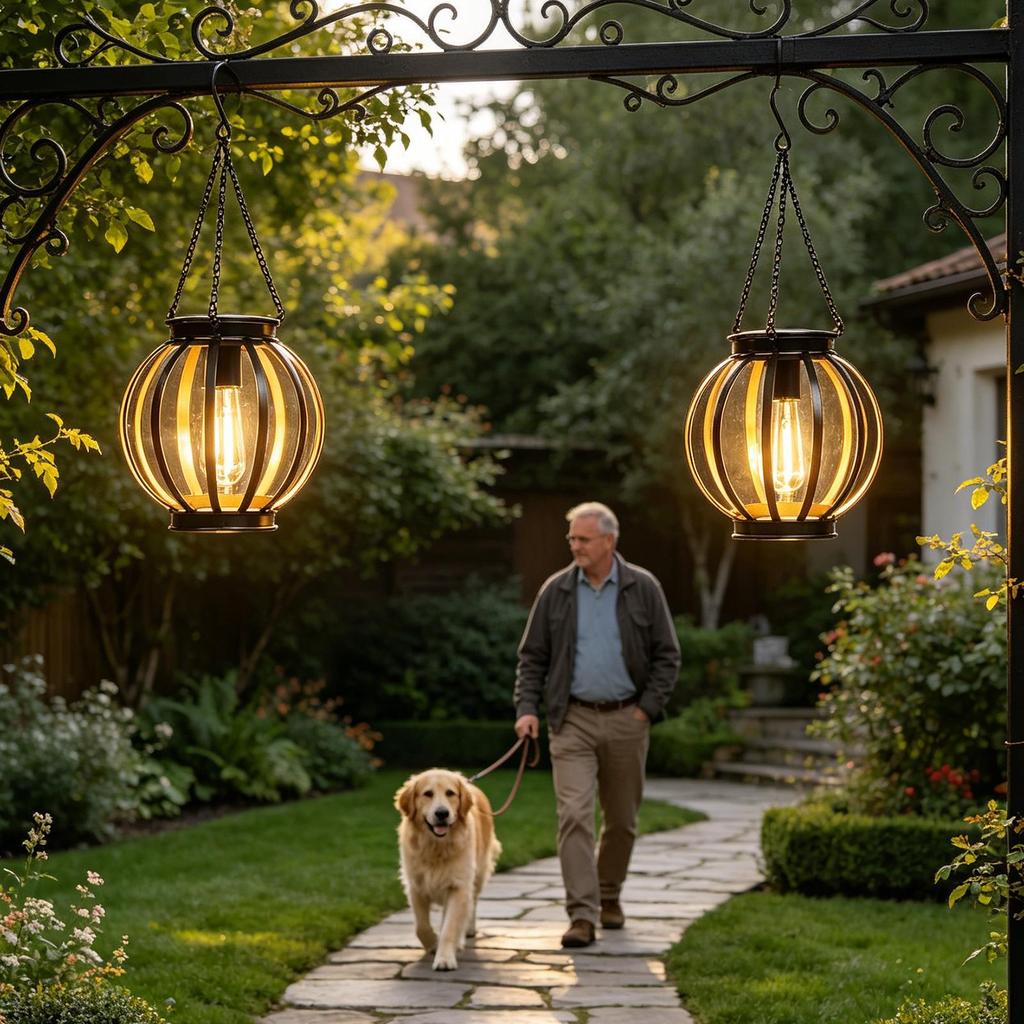 Solar Lantern 2 Piece Waterproof Light With Hook And Chain Solar Lanterns Outdoor Waterproof For Balcony Backyard Patio Driveway