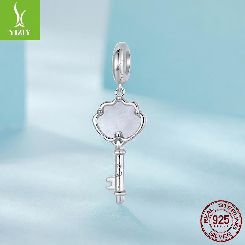 925 Sterling Silver Shell Key Pendant Charm Loose Bead Bead Accessories
