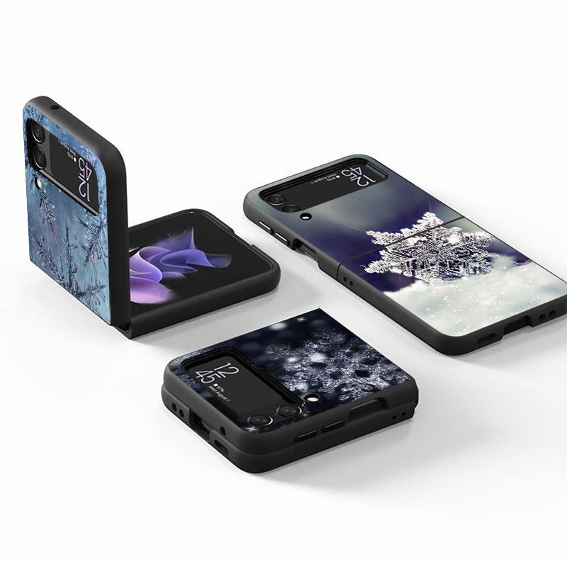 Deksel til Samsung Galaxy Zflip Z Flip 4 Zflip3 Z Flip 3 5g Zflip4 Flip3 Flip4 Beautiful Snowflake Art Black Cases Luxury