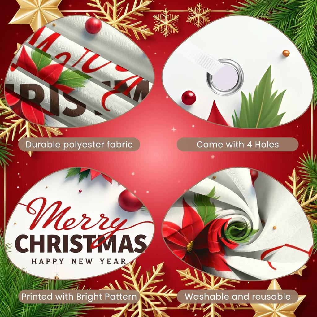 Party Backdrop Material Xmas Decoration Christmas Banner Poinsettia Design Festive Banner For Home Decoration Christmas Eve