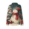 Women's Christmas Printed Button Up Long Sleeved Casual Regular Shirt With Collar Top