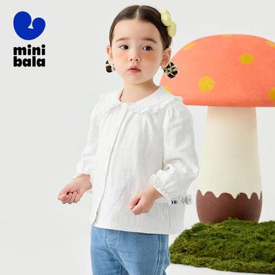 Minibalabala Girls' Long-Sleeve Cotton Collared Shirt
