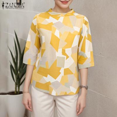 Women Casual Round Neck Loose Half Sleeve Print Blouse