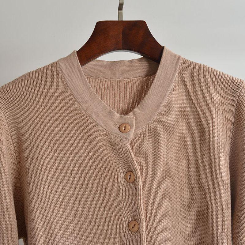 Fall New Arrival Pure Color round Neck Minimalist Single Breasted Knitting Cardigan Women's Clothes Loose Slim Looking Outer Long-Sleeves Outwear