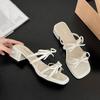High heels women's outer wear 2025 summer new versatile niche French fashion bow thick heel slippers women's sandals