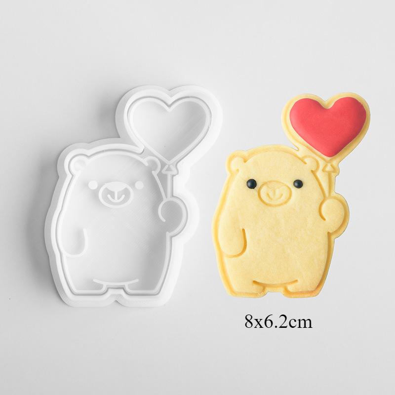 PLA Plastic 3D Cartoon Bear Cookie Mould Valentine's Day Love Baking Mould Fondant Biscuit Cutter Cake Decorating Accessories