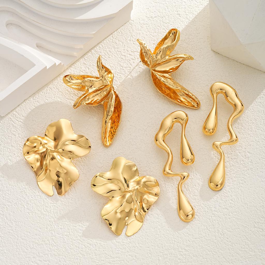 6Pcs/Set Retro Gold Color Irregular Long Earrings for Women Geometric Creative Piercing Earring Fashion Aesthetics Party Jewelry