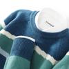 2025 Autumn/Winter Men's Color Block Wool Sweater - Round Neck Pullover, Loose Fit Knit Base Layer.