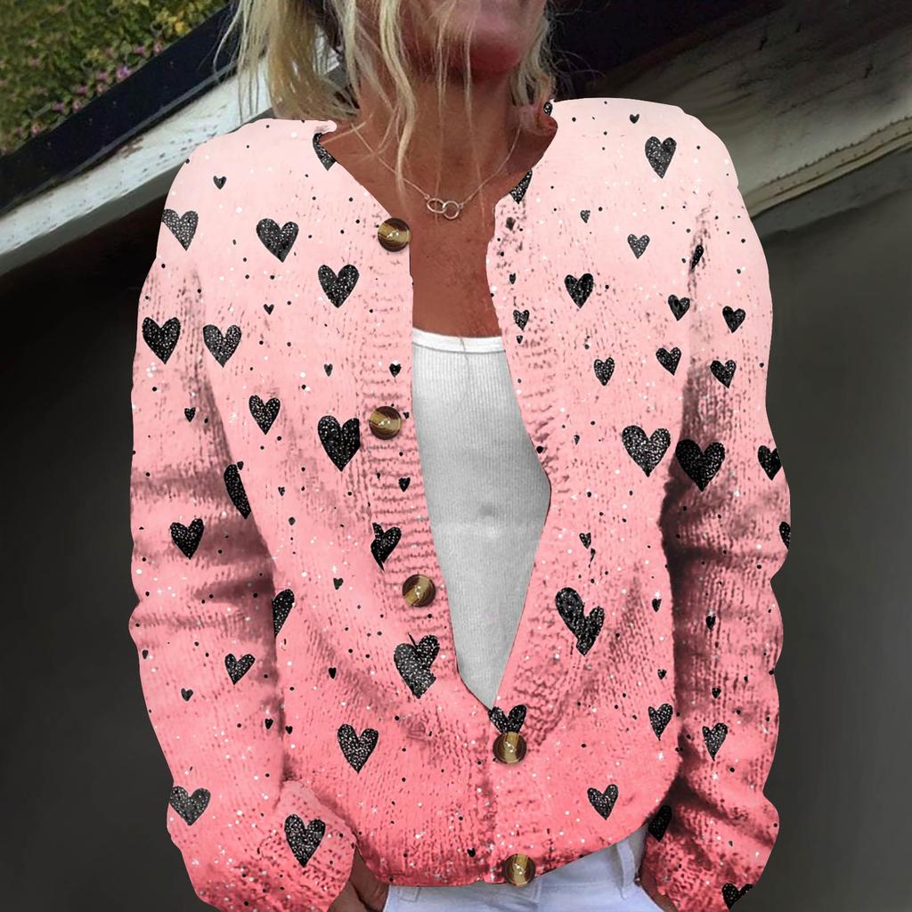 Cardigan da donna alla moda stampato a maniche lunghe in maglia con bottoni