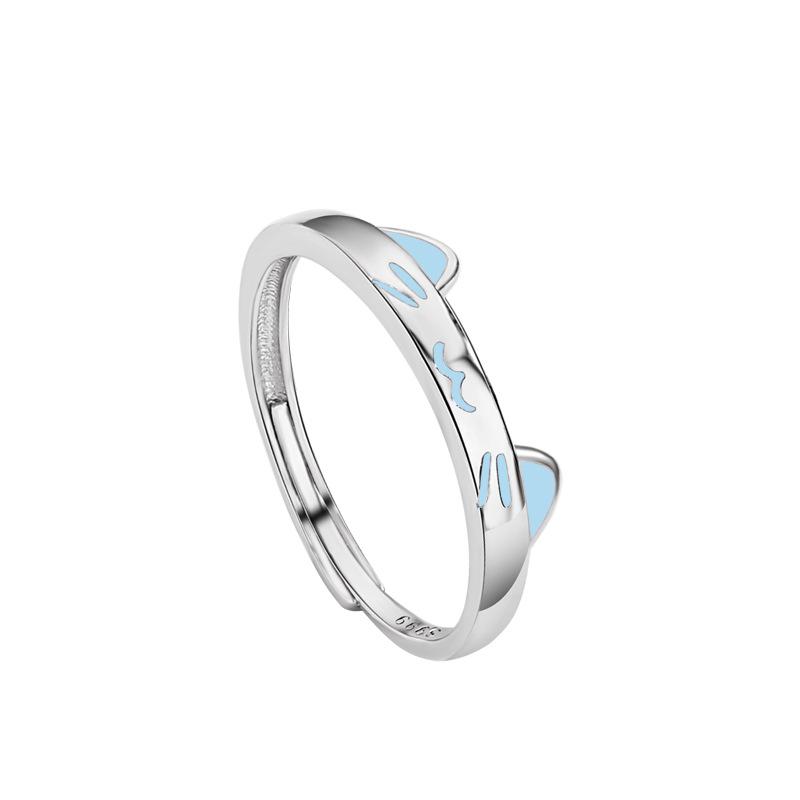 Luminous Cat and Dog Couple Ring Niche Design Simple Cartoon Plain Ring Pair Ring Opening Refers To Valentine's Day Gift