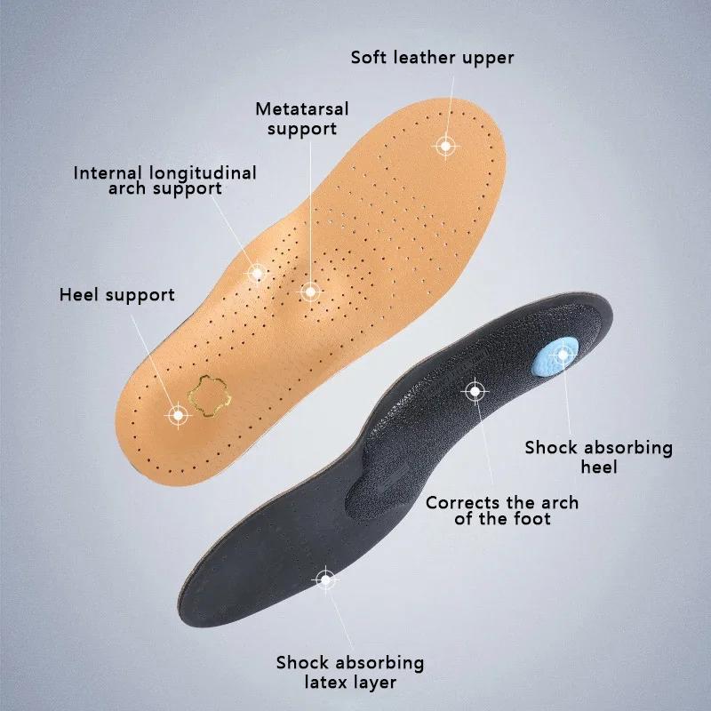Genuine Leather Orthotic Insoles with Arch Support Breathable Shoe Inserts Plantar Fasciitis Heel Pain Relief Pads for Men Women