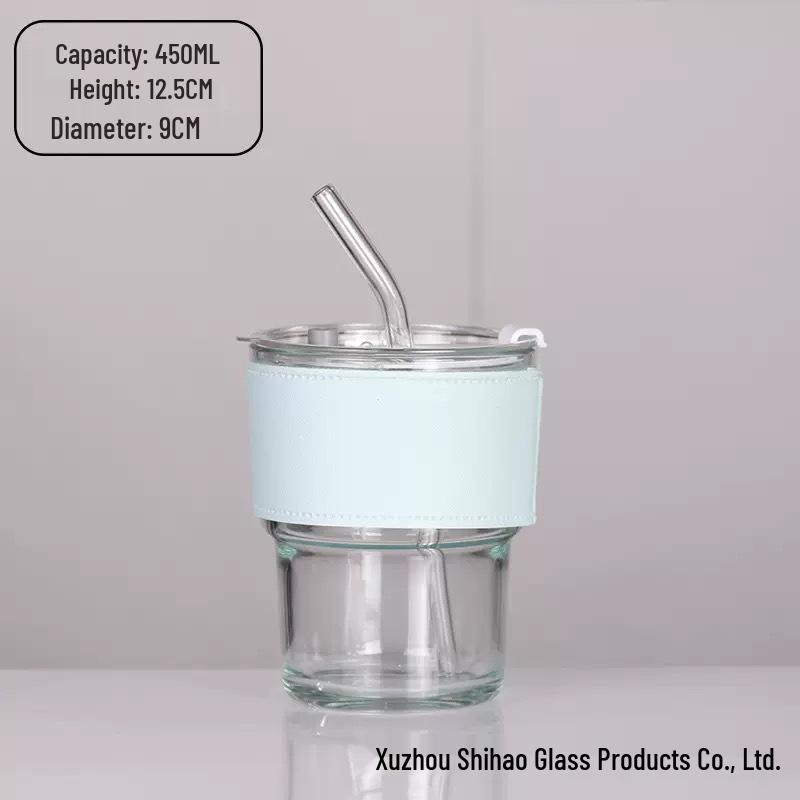 Cana elegantă din sticlă de bambus cu capac și pai - Portabilă pentru apă, lapte sau cafea