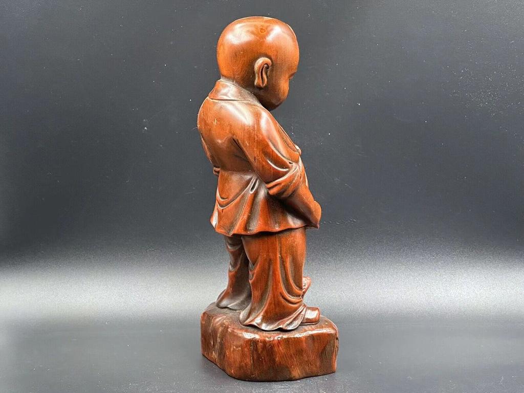 Chinese Vintage Boxwood Carved Exquisite Boy Child Statue Wooden Figurines Art