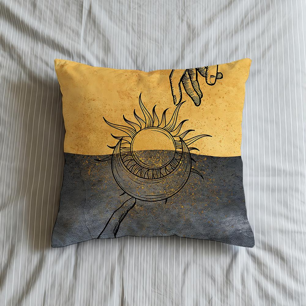 Cushion Cover Print Soft Celestial Case Sofa Living Hands Room Home Comfortable Office Decor Sun Protective Pillow Moon Covers