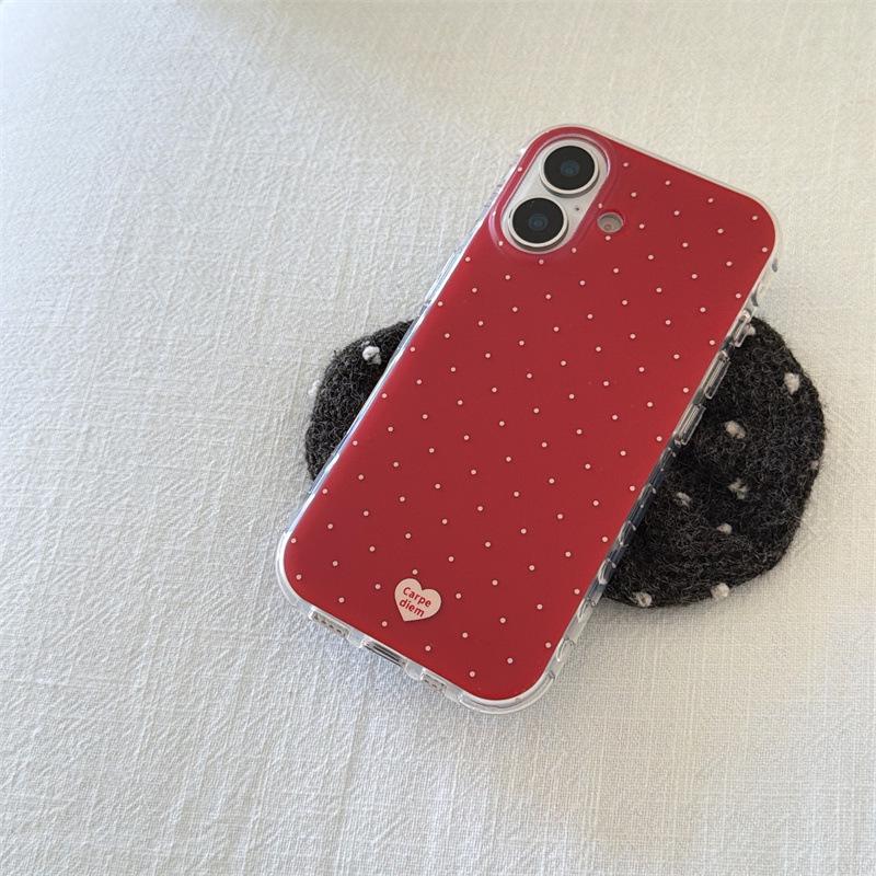 Niche Minimalist Polka Dot Heart Pendant for iPhone 17, 16 Pro Max, 15, 14 Mobile Phone Case