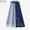 ZANZEA Women Casual Elastic Waist Loose Patchwork Floral Long Skirts