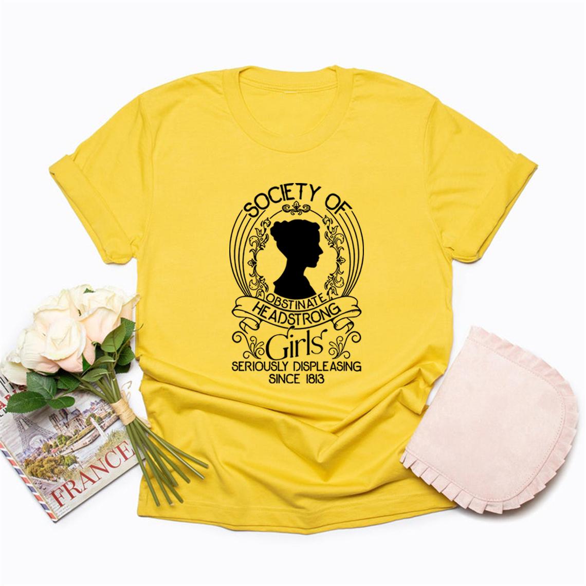 Society of Obstinate Headstrong Girls T-Shirt Jane Austen Tshirt Pride and Prejudice Shirt Women Graphic T Shirts Streetwear Top S
