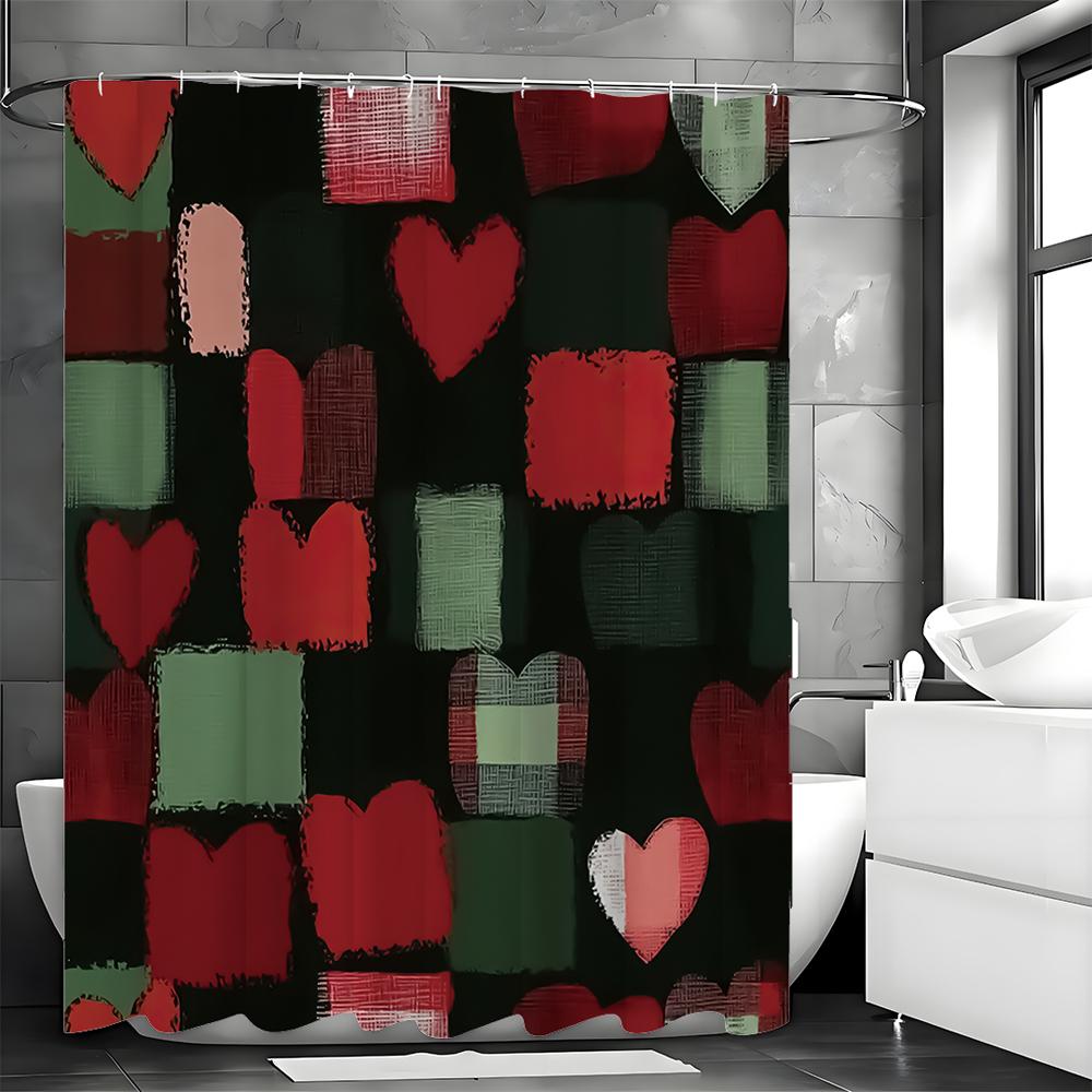 Love Geometry Shower Curtain, Bathroom Decorative Shower Curtain, Waterproof Shower Curtain with Hooks