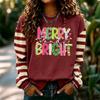 Sudadera de punto para mujer con estampado navideño, manga larga, cuello redondo