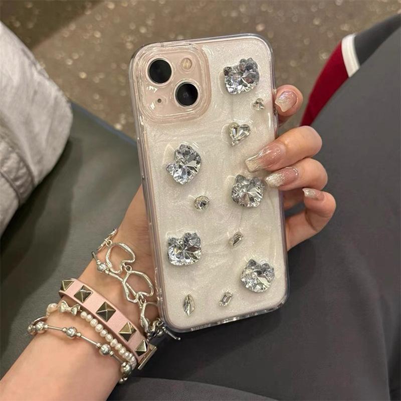 Apple 17Promax Gum Drop Hole Phone Case Is Suitable For Iphone16 Rhinestone Gemstone Cat Style Women'S Model