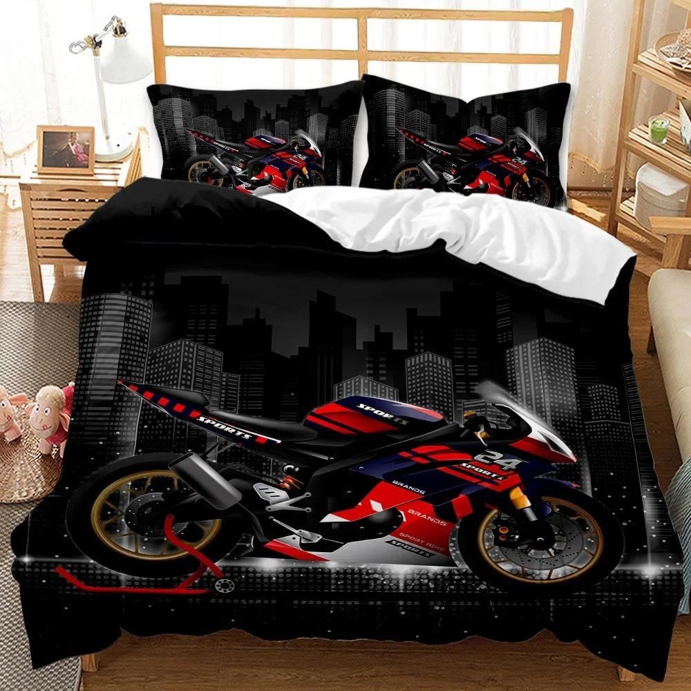 Motorbike Duvet Cover Collection Motocross Rider Racing Motorcycle Dirt Bike Bedding Collection Vehicles Extreme Sports Polyester Quilt Cover
