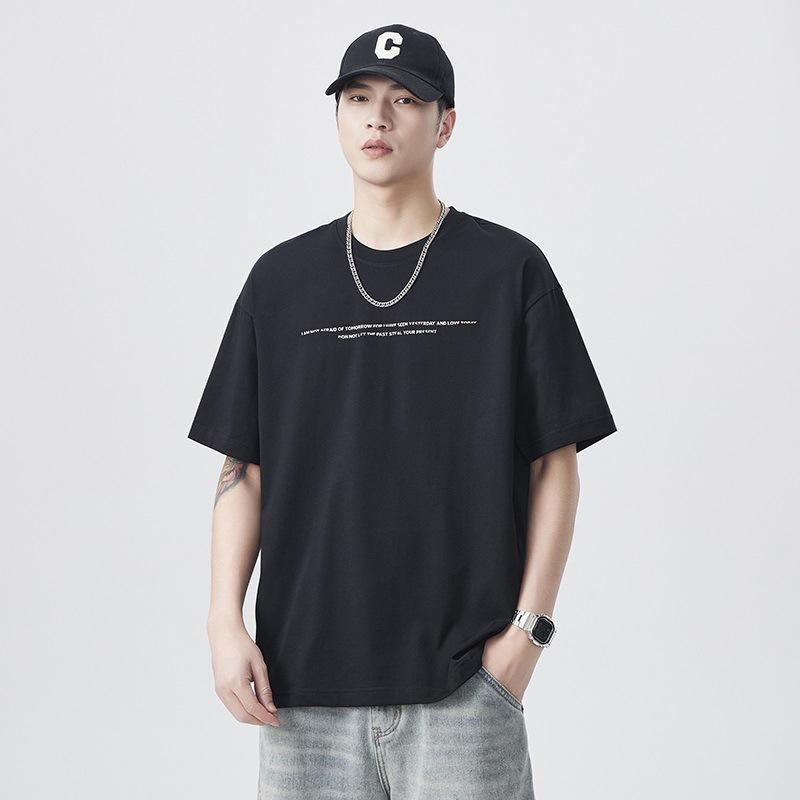 New Summer Japanese Style Letter Front Chest Print 190g Loose Round Neck T-shirt