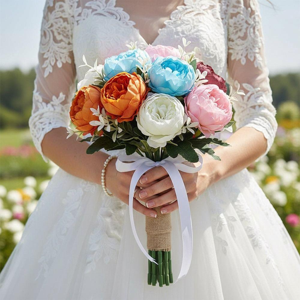 7 Heads Peony Artificial Flowers Multicolor Floral Arrangement Fake Peony Silk Petals Photo Props Simulation Peonies Bouquet