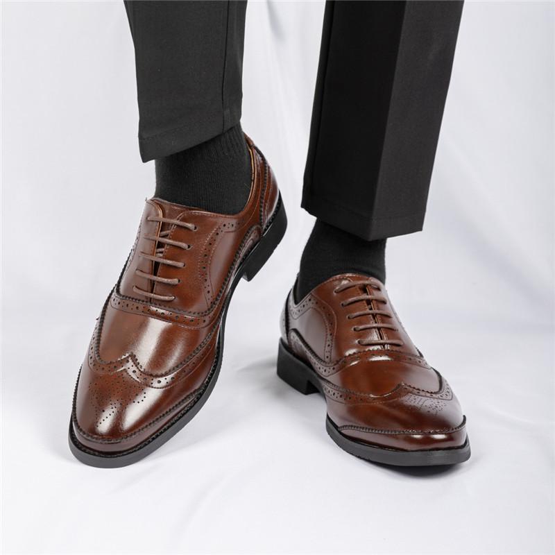 Trendy Men's Casual Black Brown Lace Up Oxford Brogues Shoes Gentleman Business Flats Dress Homecoming Footwear Zapatos Hombre