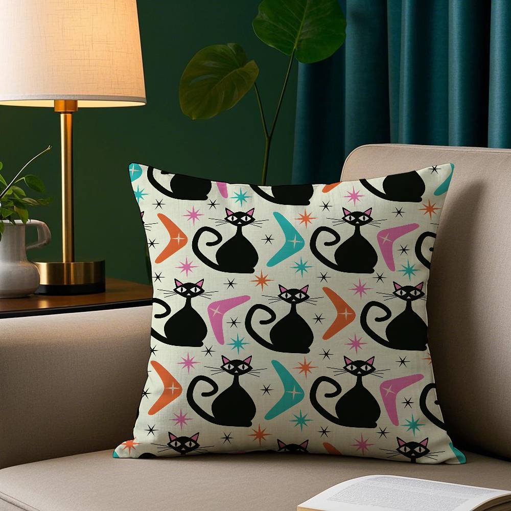 

Halloween Black Cat Pillow Case Short Plush Print Cushion Cover Square Throw Pillow Covers Sofa Home Decor 12x12Inch