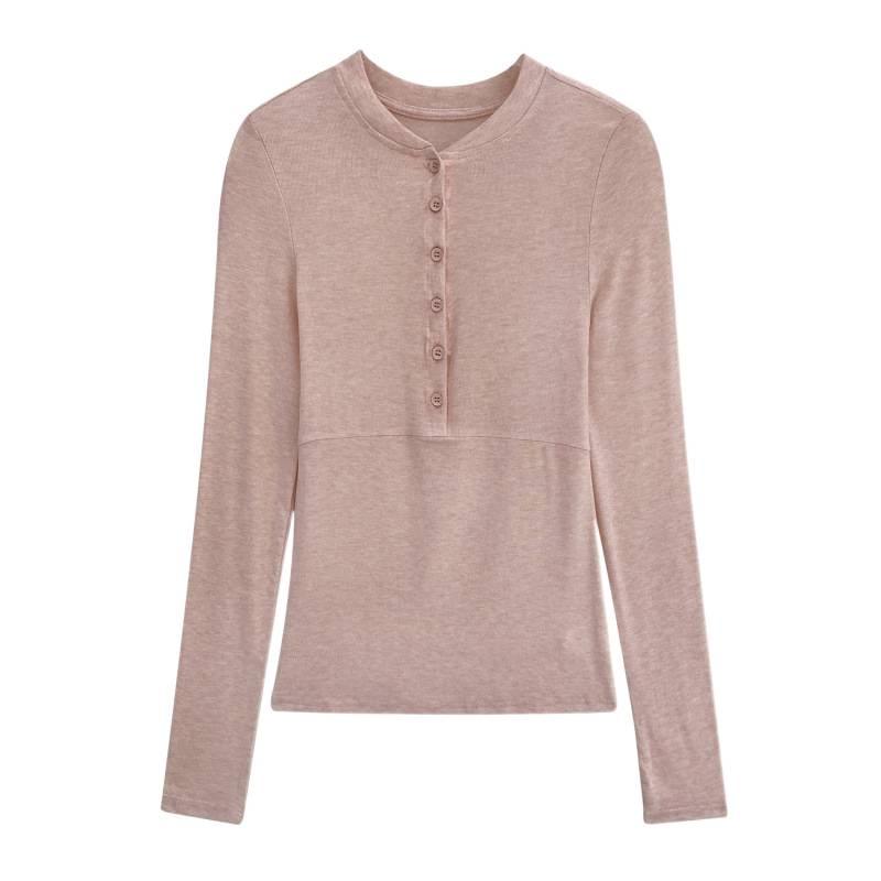 In Stock: 2026 New Style Slimming Lyocell Tencel Henley Long Sleeve Tee