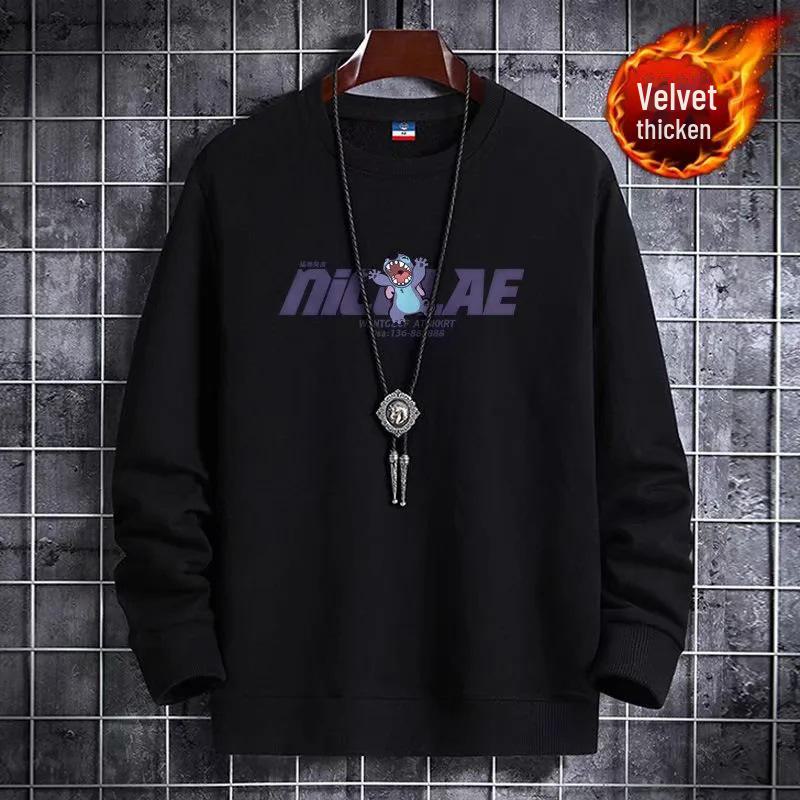 2024 Молодежный трендовый белый бархатный свитшот с круглым вырезом - Теплый осенне-зимний топ Monster Black 3XL чёрный 1170₽