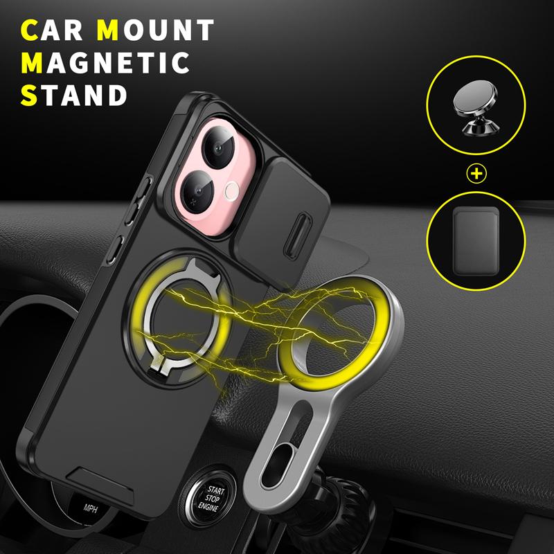 Heavy Duty Car Magnetic Metal Ring Bracket Phone Case For VIVO V60 Lite 5G Shockproof Rugged Armor Slide Camera Protective Cover